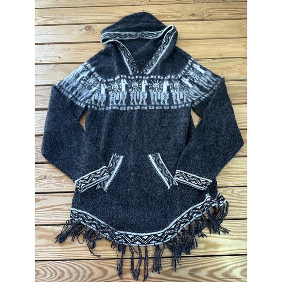 Albinaas Alpaca Women’s Peruvian Hooded Sweater Size Small Black - Picture 1 of 7